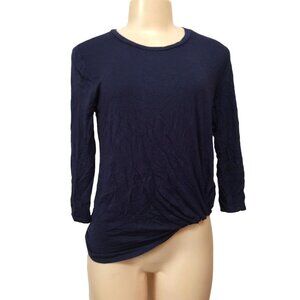 June And Hudson Women 3/4 Sleeve Round Neck With Knot Small Navy
